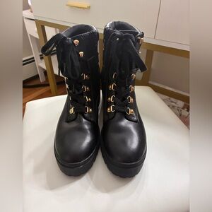 Wild Pair Black Combat Boots with Gold Accents